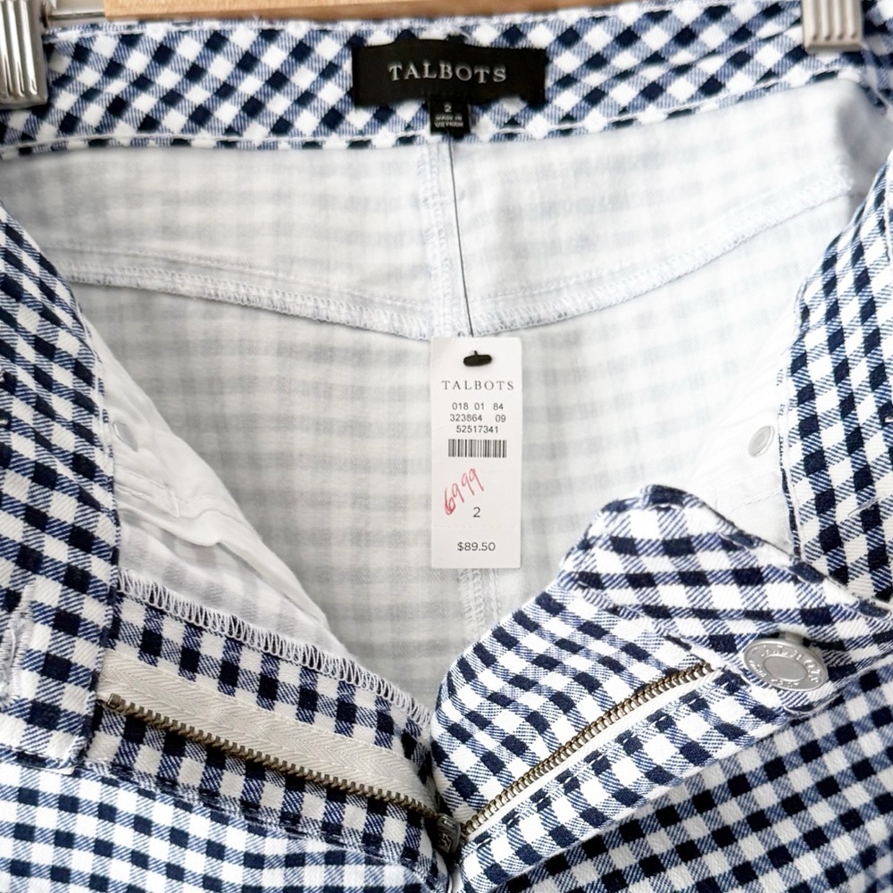 Talbots Navy and White Gingham Denim A-Line Skirt Size 2 Preppy Casual Coastal - Picture 9 of 12